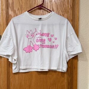 Shein X Womens Graphic Crop Tee - I Love When Cats Have Thumbs
